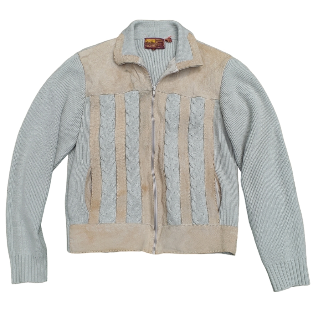 Montgomery Ward vintage zip cardigan medium suede acrylic 1960s